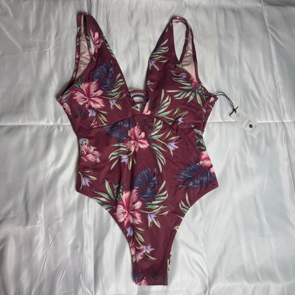 Women's Shade & Shore Mauve Floral One Piece Swimsuit M